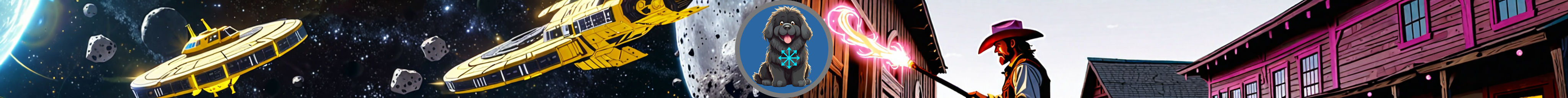 Cute Newfie with Chaos Logo Between Spaceships and a Cowboy Wizard